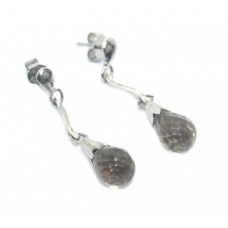 Earrings Silver 925 Sterling Dangle Drop Women Smoky Topaz Stone Handmade B639